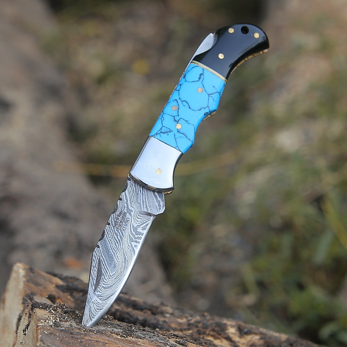 Phoenix Pocket Knife with Turrquoise & Bull Horn Handle