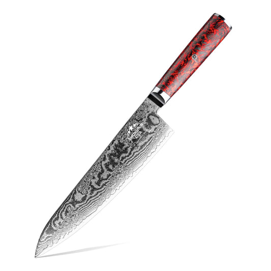 Obsidian Japanese Damascus Chef Knife with Carbon Fiber Handle