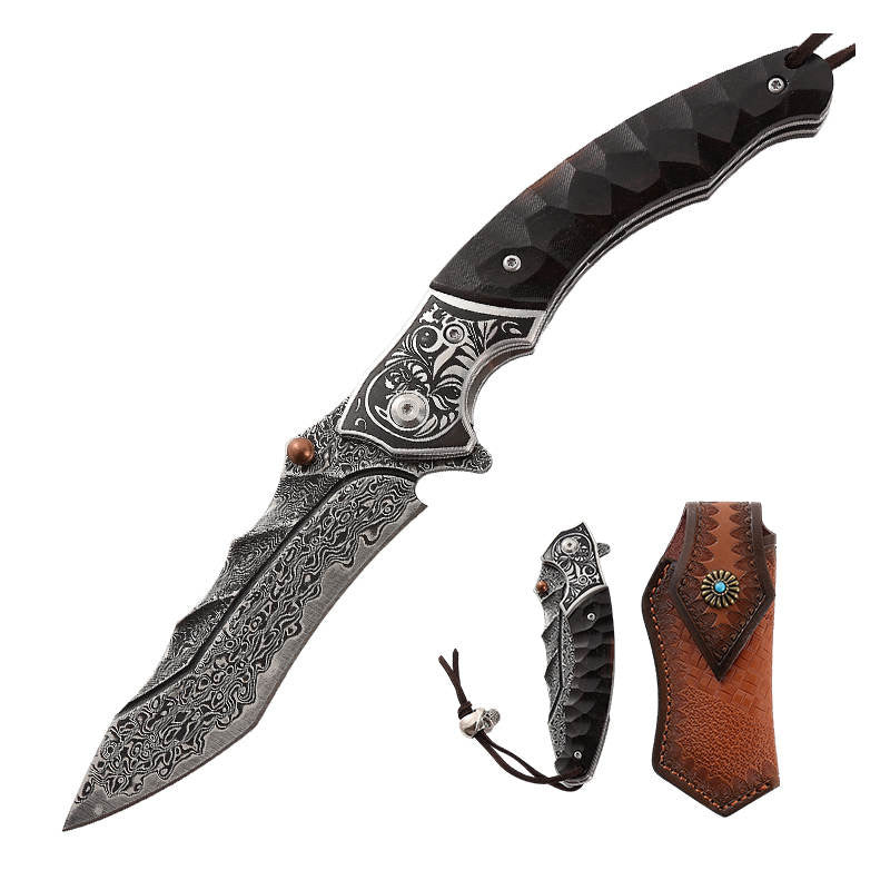 Valiant Japanese Tanto Pocket Knife with Obsidian Micarta Handle