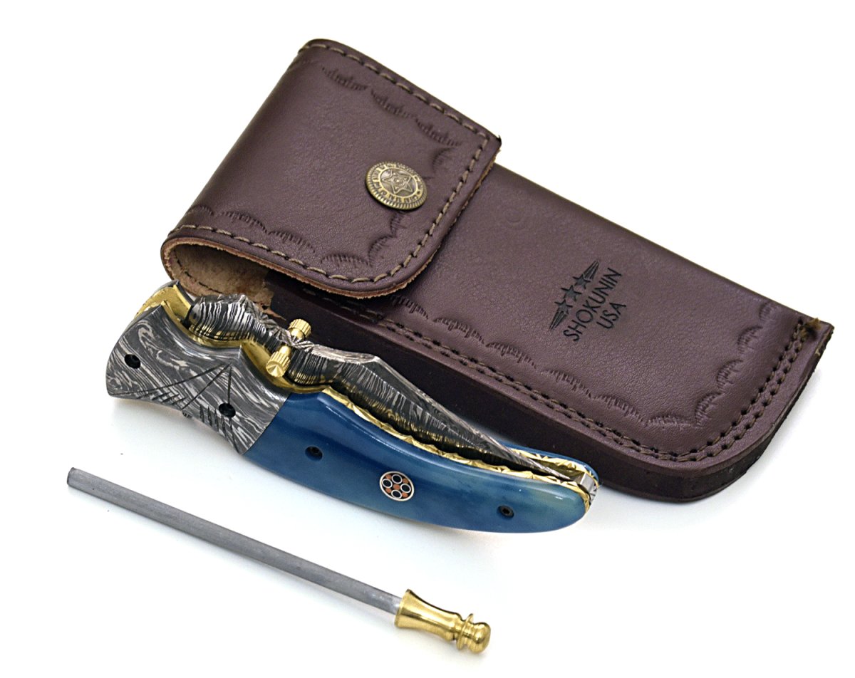 Nebula Damascus Pocket Knife with Bone Handle